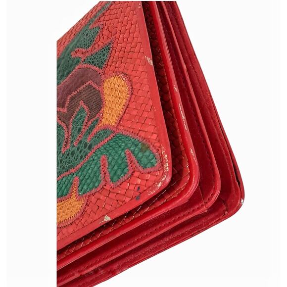 CORA JACOBS Vintage 90s Red Shoulder Bag Reed Snakeskin Purse Designer Handbag - Picture 11 of 15